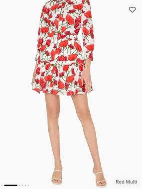 Milly Red Poppy Print Tiered Mini Skirt